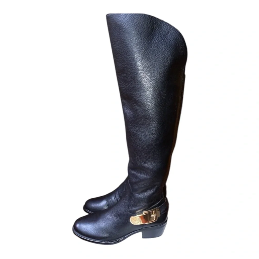 Vince Camuto Black Leather‎ knee High Bedina equestrian Boots. Block Heel…